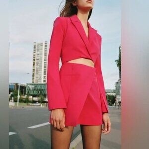 ZARA Pink Raspberry Blazer Jacket Womens Mini Dress with Cut Out Size XS